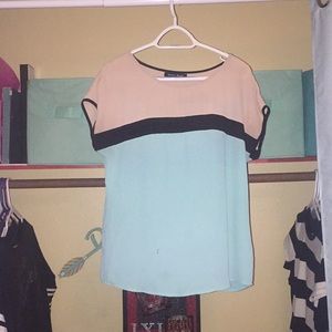 Blue and nude blouse